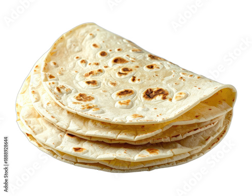 Stack of light-colored, soft flatbreads, slightly browned with some areas charred