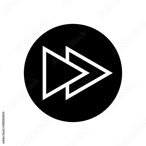黒円形に白抜きダブル再生矢印のUIアイコン 操作誘導に使えるシンプルな透過ベクター素材/Black Circular UI Icon with White Double Play Arrow Simple Navigation Vector on Transparent Background