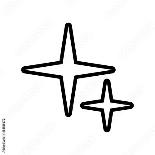 黒線画のキラキラ星アイコン 大小2点のスパークル装飾シンボル 透過ベクター素材/Black Line Art Sparkle Star Icon Set with Two Sizes Minimal Decorative Vector on Transparent Background