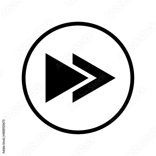 黒い円形フレーム内の右向きダブル矢印で表現した早送り・スキップ操作アイコン UI操作に使える透過ベクター素材/Black Circular Fast Forward Double Arrow Icon Representing Skip and Playback Control Transparent Vector Illustration