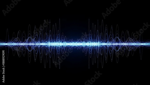 A vibrant blue sound wave pulsates dynamically against a dark background from a centered viewpoint