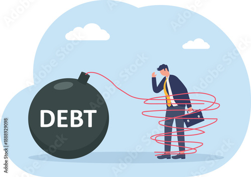 Debt Burden Crisis Management Professional Tied To Heavy Iron Debt Weight Ball Symbol