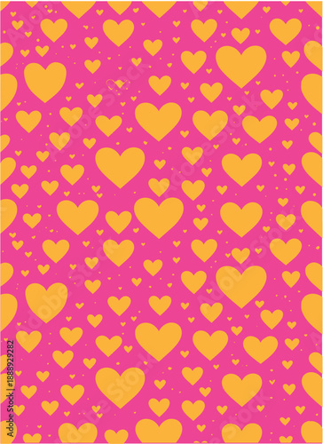 Heartfelt Pattern: A vibrant and cheerful pattern of golden hearts scattered across a vivid pink canvas, creating a sense of love, joy, and festive spirit.