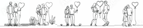 line art of a couple holding a love balloon