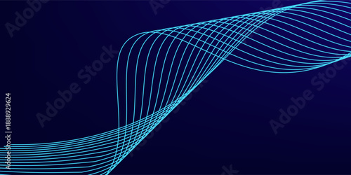 Abstract glowing wave lines on dark blue background. Dynamic wave pattern. Modern flowing wavy lines. Futuristic technology concept. Suit for banner, poster, cover, brochure, flyer, website
