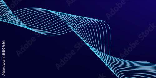 Abstract glowing wave lines on dark blue background. Dynamic wave pattern. Modern flowing wavy lines. Futuristic technology concept. Suit for banner, poster, cover, brochure, flyer, website