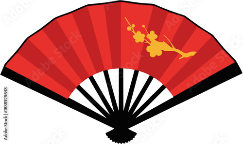 Red Handheld Fan with Dragon Design.