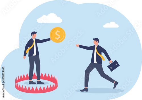 Financial Bait Trap Concept with Professional Luring Colleague with Gold Coin Into Trap