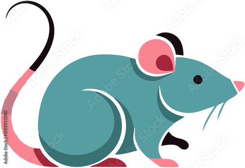 Teal Cartoon Mouse Illustration with Pink Accents.