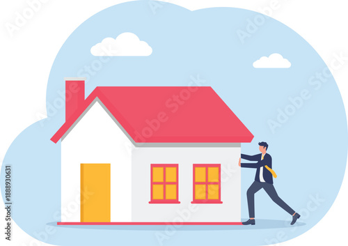 Real Estate Investment Concept with Professional Pushing Large House Property Building