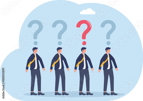 Strategic Uncertainty Concept with Professionals Standing Under Question Mark Symbols