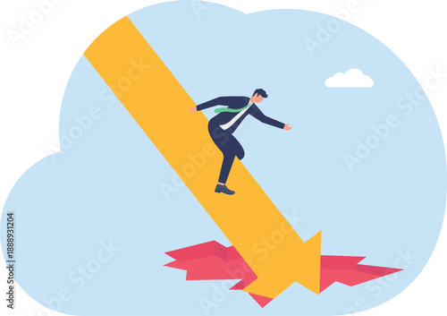 Market Crash Concept with Professional Falling and Sliding Down Red Recession Arrow