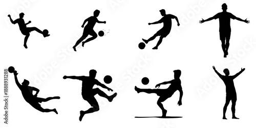 vector silhouettes of people PLAYING FOOTBALL indifferent actions