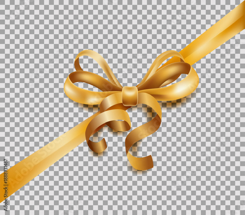 Realistic golden bow with ribbons on transparent background vector image