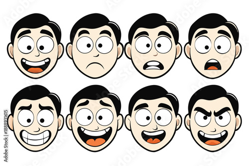 Collection of Ten Simple Cartoon Expressions Showcasing Common Human Reactions