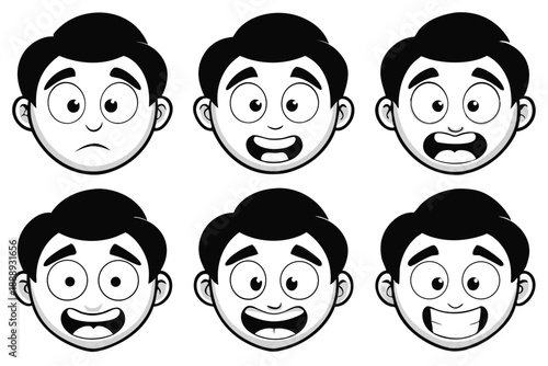 Set of Ten Hand Drawn Style Cartoon Facial Expressions for Personalized Avatars