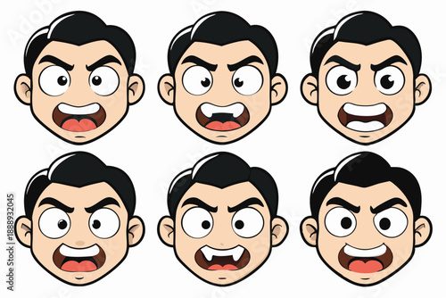 Ten Cartoon Style Facial Expressions and Human Emotions Vector Illustration Design Set