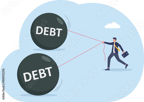 Debt Crisis Management Concept with Professional Pulling Heavy Debt Weight Balls