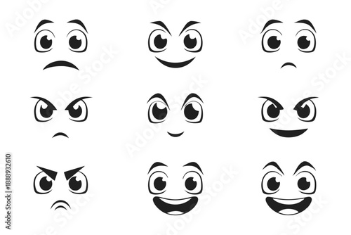 Set of 10 Funny Cartoon Character Expressions and Emoji Icons for Social Media and Marketing