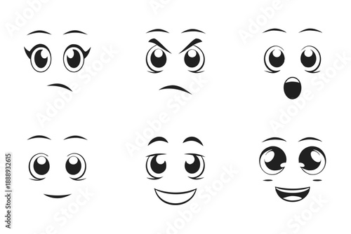Ten Different Cartoon Face Emoticons with Various Expressions for Messaging and Visual Storytelling