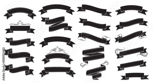 Collection of elegant decorative ribbons and banners in various styles