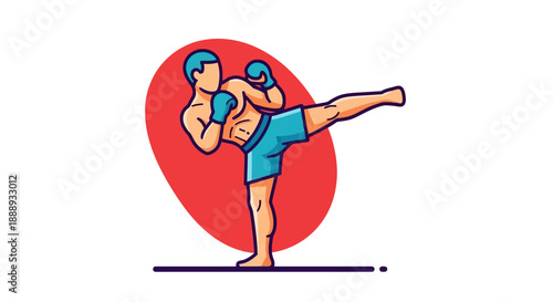 Dynamic vector illustration of a martial arts athlete performing a powerful high kick, symbolizing strength, discipline, and agility in combat sports and fitness training