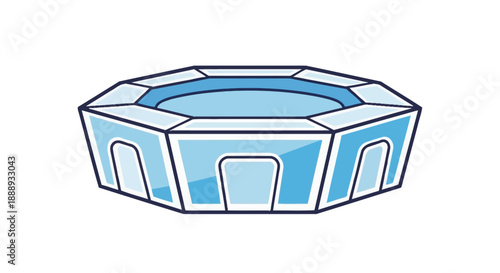 Octagonal swimming pool with glass walls and blue water illustration