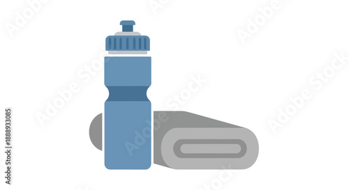 Fitness hydration and comfort water bottle and rolled yoga mat for exercise and wellness