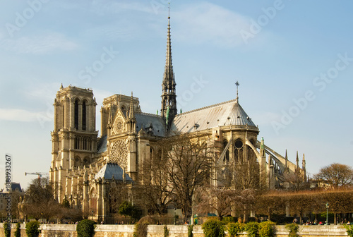 Notre-Dame de Paris, a medieval Catholic cathedral on  island in the River Seine