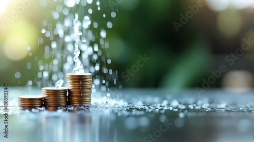 Concept of investment, finance and saving money, stack of coins, pile of money at dark background. water bills, utility bill taxes. energy crisis