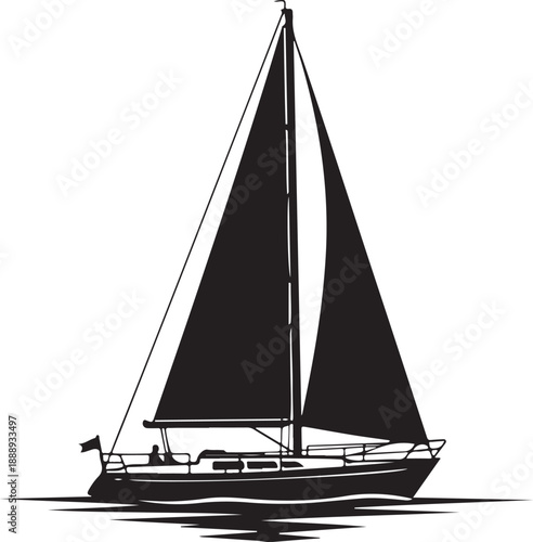 Black Sailboat Silhouette Illustration on Water, Isolated Vector Graphic