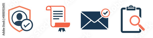 Professional Icons for Security Profile, Certification Document, Confirmed Message, and Document Inspection
