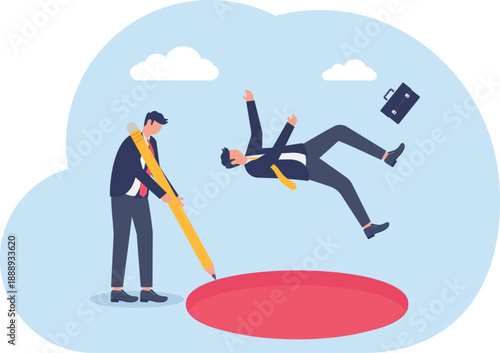 Business Problem Solving Concept with Professional Erasing Crisis Hole with Giant Pencil