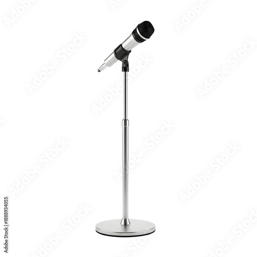 A sleek microphone on a stand against a transparent background