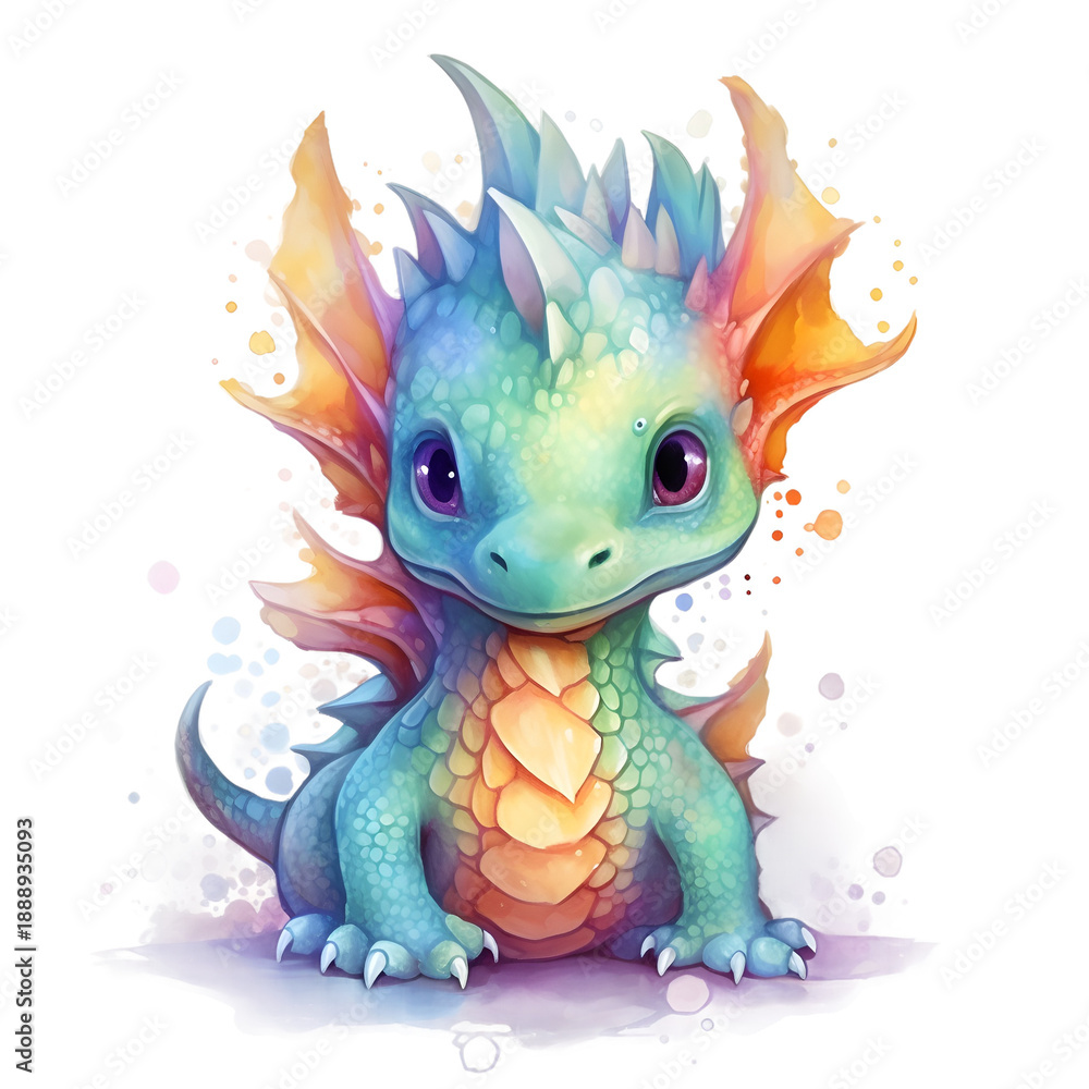 Obraz premium Adorable colorful baby dragon illustration with a transparent background