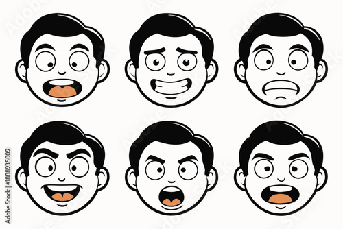 Set of Ten Cartoon Style Facial Expressions and Character Emotions for Graphic Design