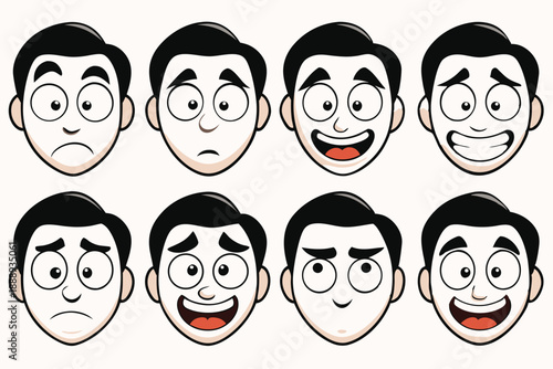Collection of Ten Funny Cartoon Faces with Various Expressions for Avatars and Emoticons