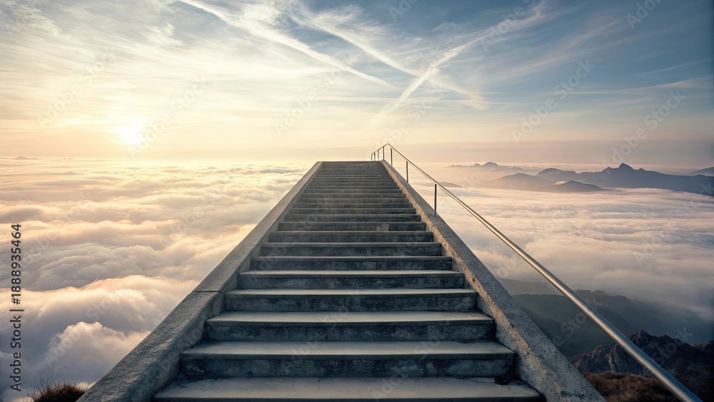 Fototapeta premium Floating stairway fading into a glowing mist horizon