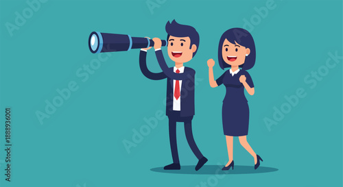 Business people looking through telescope for future opportunities Vector.
