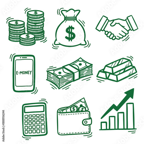фотографія Collection of HandDrawn Icons Representing Finance and Business Concepts