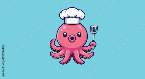 Cartoon Octopus Chef Holding Spatula Illustration