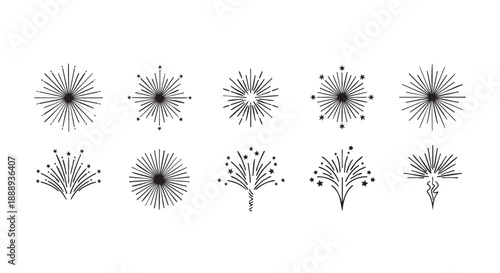 Collection of hand drawn explosion shapes and starburst effects isolated