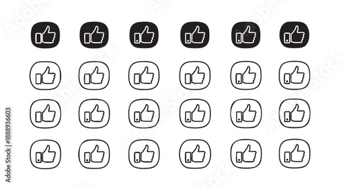 Collection of hand drawn thumbs up icons in various styles and angles