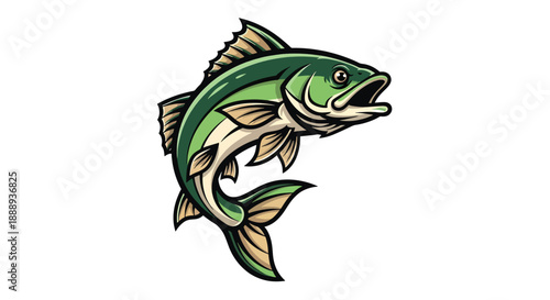 Leaping Green Fish Illustration.