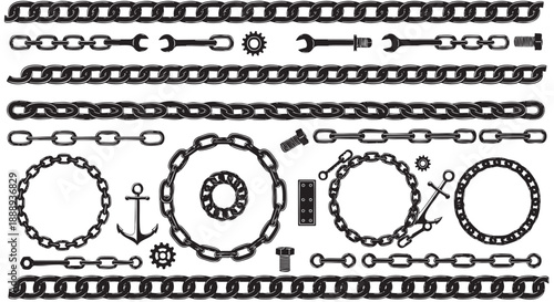 Collection of nautical rope knots and maritime hardware elements