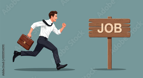 Man Running Towards Job Sign Illustration.