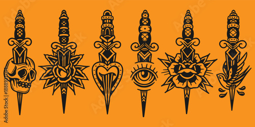 tattoo flash design knive eye rose