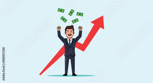 Successful Businessman Celebrating Financial Growth and Profit.