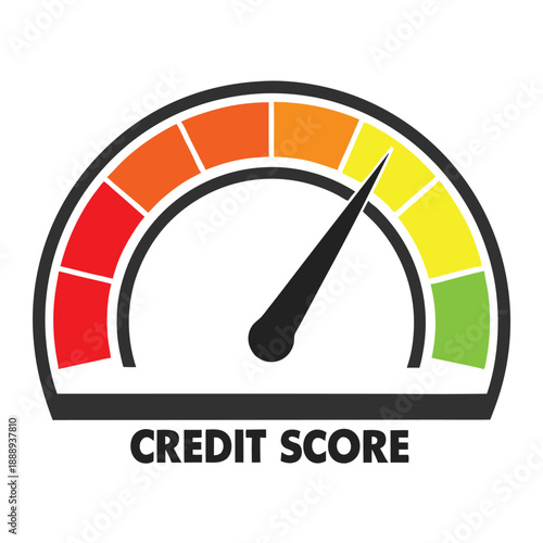 Vector Credit Score Indicator with Spectrum Colors and Measurement Needle for Loan Approval Process