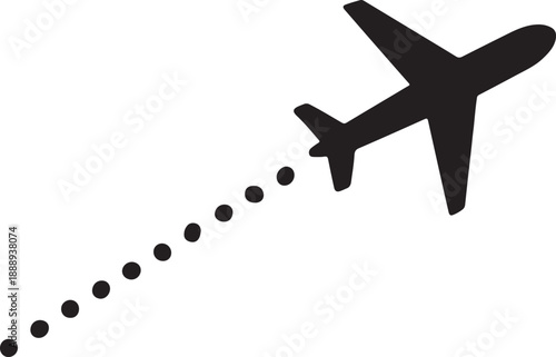 Airplane Silhouette with Dotted Flight Trail – Travel and Aviation Motion Icon